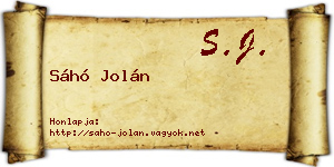 Sáhó Jolán névjegykártya